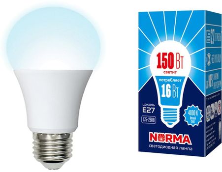 Лампа светодиодная “Norma”, белый свет, ЛОН, А60, E27, 16W, 4000К.
