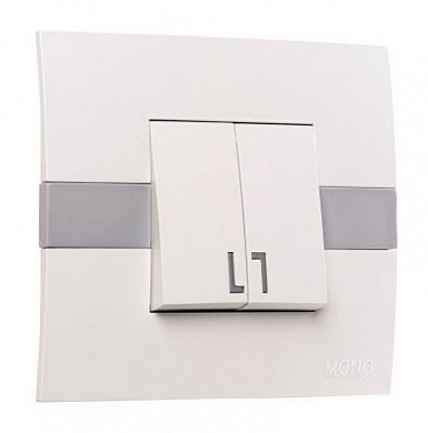 Выключатель двухклавишный “Mono Eco”, белый/серый, 10А.