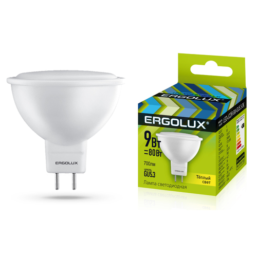 Лампа светодиодная “Ergolux”, теплый свет, MR16, GU5.3, 9W, 3000К.