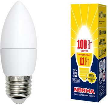 Лампа светодиодная “Norma”, теплый свет, свеча, С37, E27, 11W, 3000К.