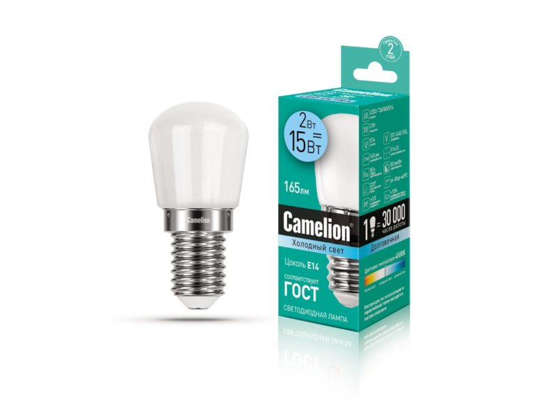 Лампа светодиодная “Camelion”, для холодильников, холодный свет, T26, Е14, 4500К.