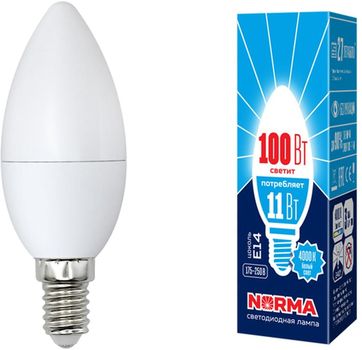 Лампа светодиодная “Norma”, белый свет, свеча, С37, E14, 11W, 4000К.