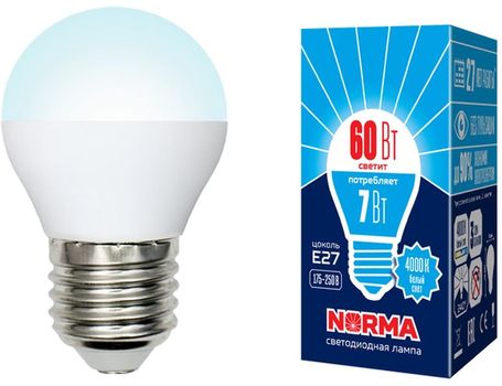 Лампа светодиодная “Norma”, белый свет, шар, G45, E27, 7W, 4000К.