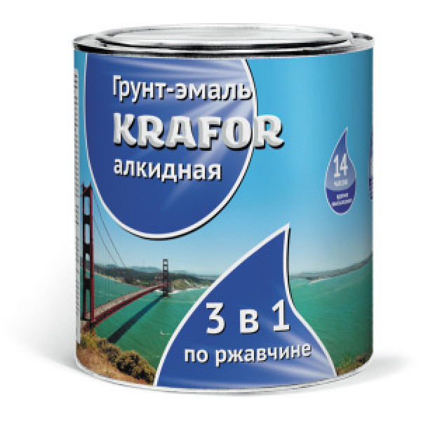 Грунт-эмаль по ржавчине 3в1 “Krafor”, 1 кг, Красно-Коричневая.