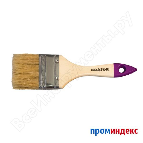 Кисть плоская “Krafor”, натуральная щетина, деревянная ручка 20 мм.