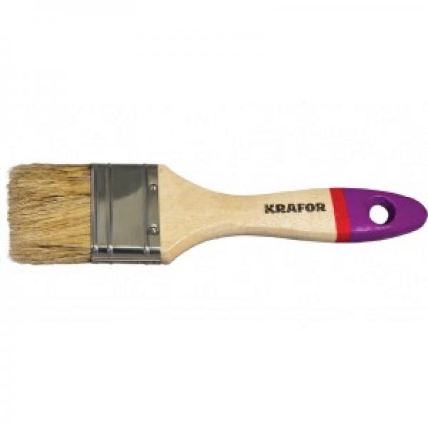 Кисть плоская “Krafor”, натуральная щетина, деревянная ручка 63 мм.