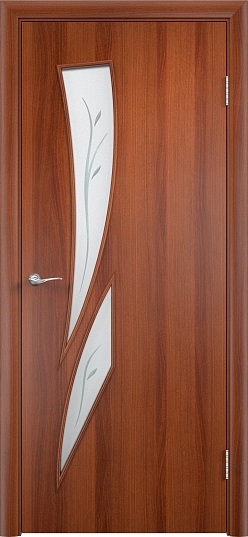 Дверь межкомнатная  “Тип С-2”, Сатинато, остекленная, с фьюзингом, итальянский орех, 2000*700 мм.