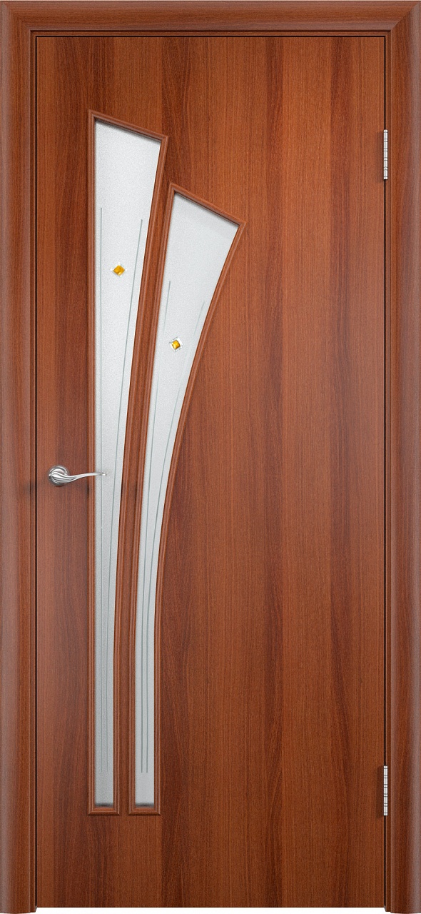 Дверь межкомнатная  “Тип С-7”, остекленное, с фьюзингом, итальянский орех, 2000*600 мм.