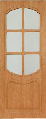 Дверь межкомнатная “Классика”, МДФ, шпон дуба, стекло желтое, 2000*600 мм.
