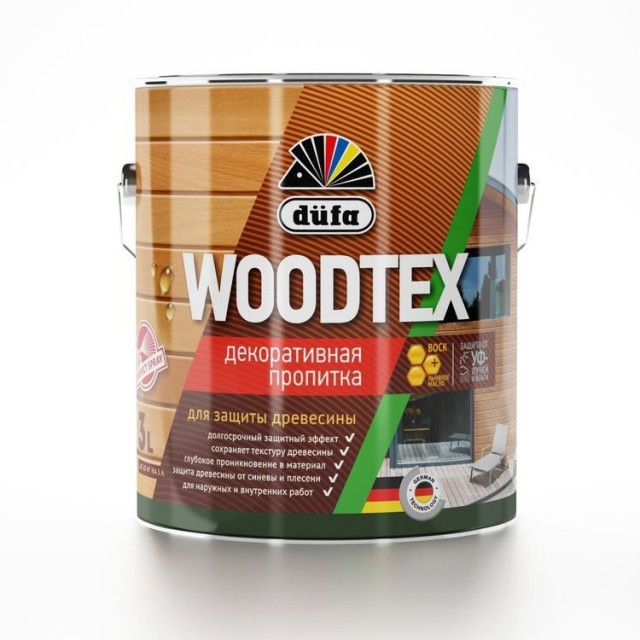 Пропитка декоративная для защиты древесины алкидная “Dufa Woodtex”, 10 л, Белая.