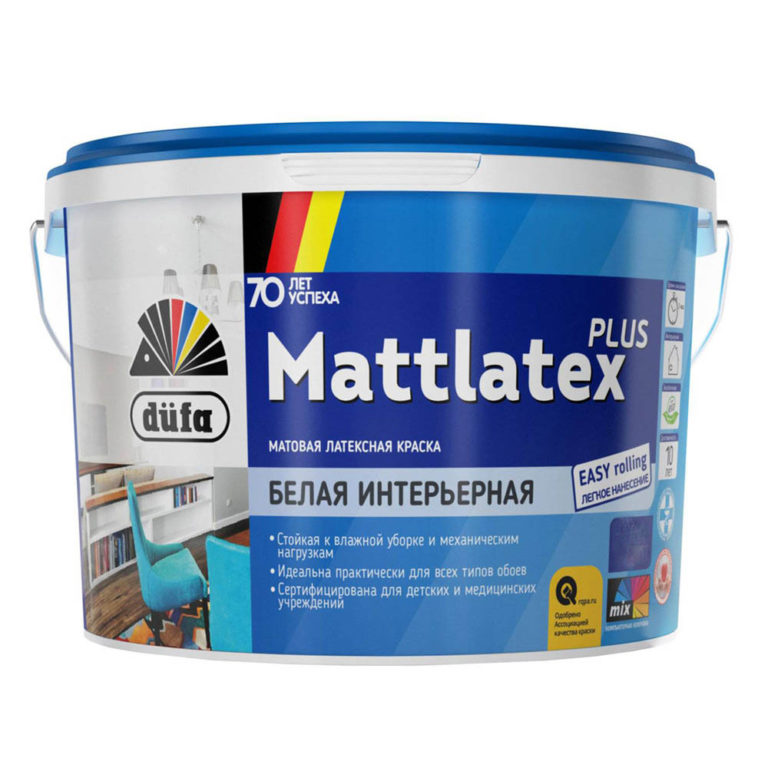 Краска для стен и потолков латексная “Dufa Mattlatex”, матовая белая 2,5 л.