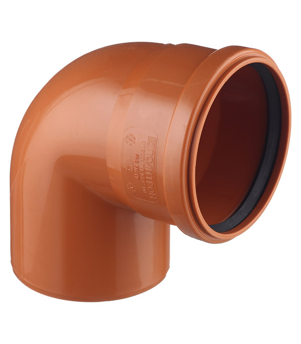 Отвод для наружной канализации НПВХ рыжий 110 мм угол 90°.