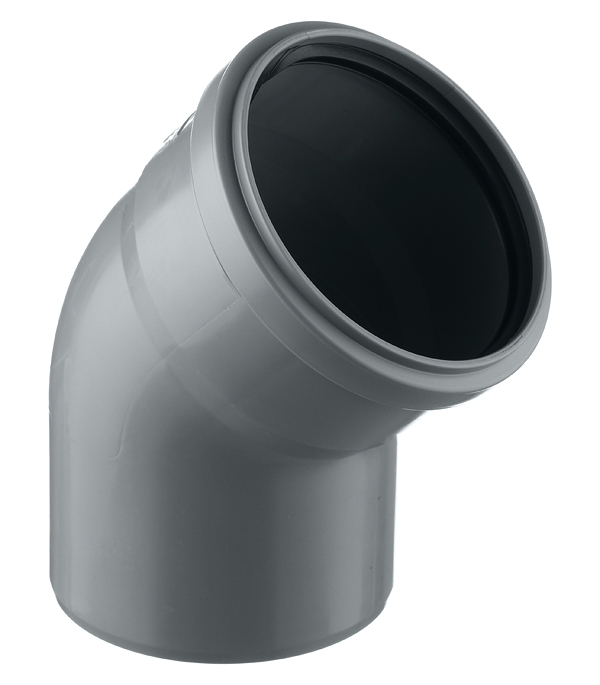 Отвод для внутренней канализации однораструбный серый ПВХ 110 мм угол 45°.
