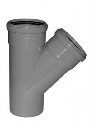 Тройник для внутренней канализации, серый, ПВХ, угол 45°, 110*110 мм.