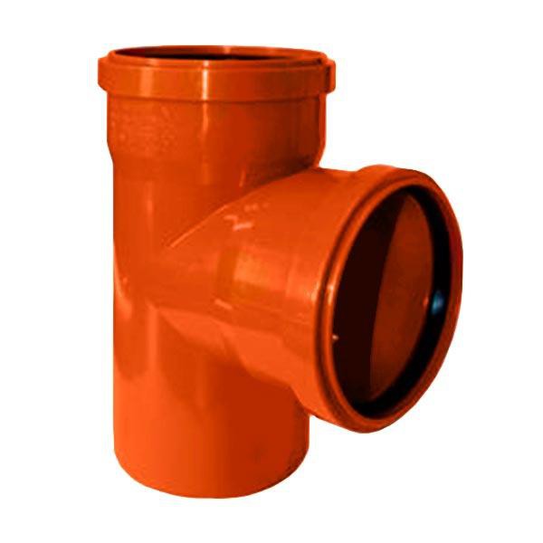 Тройник для наружной канализации НПВХ, рыжий, угол 90°, 110 мм/110 мм.