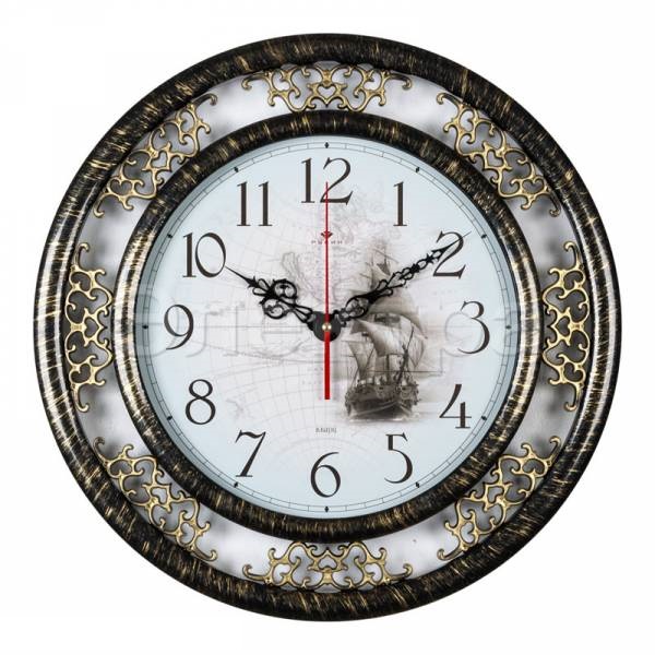 Часы настенные “Путешествие”, d 45 см, корпус черный с золотом.