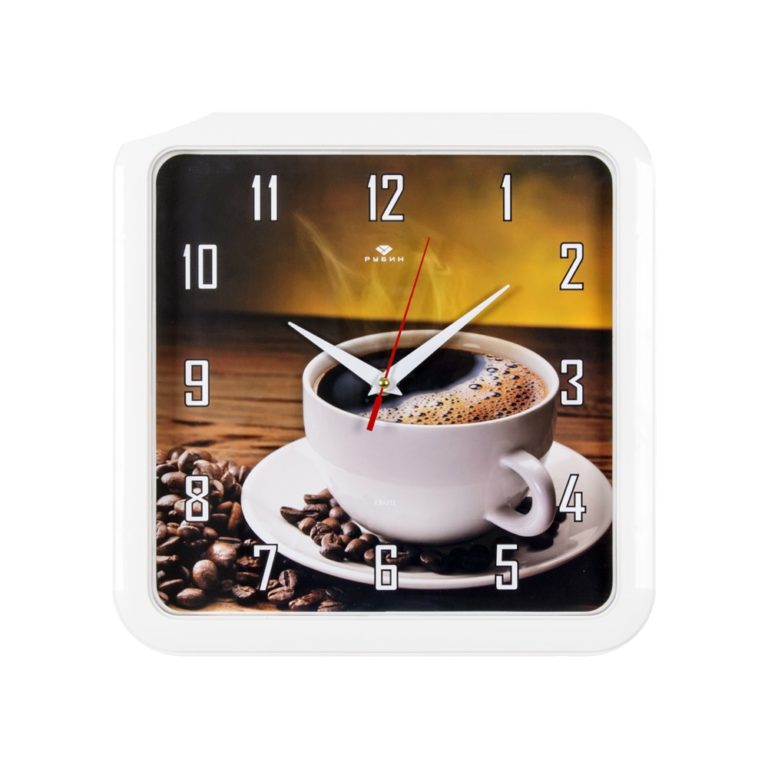 Часы настенные “Черный кофе”, 29*29 см, корпус белый.