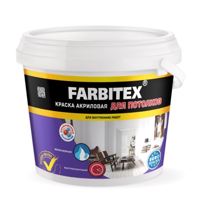 Краска акриловая “Farbitex”, для потолков, 3,0 кг.