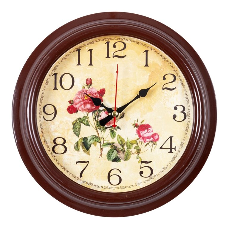 Часы настенные “Роза”, d 21 см, корпус коричневый.