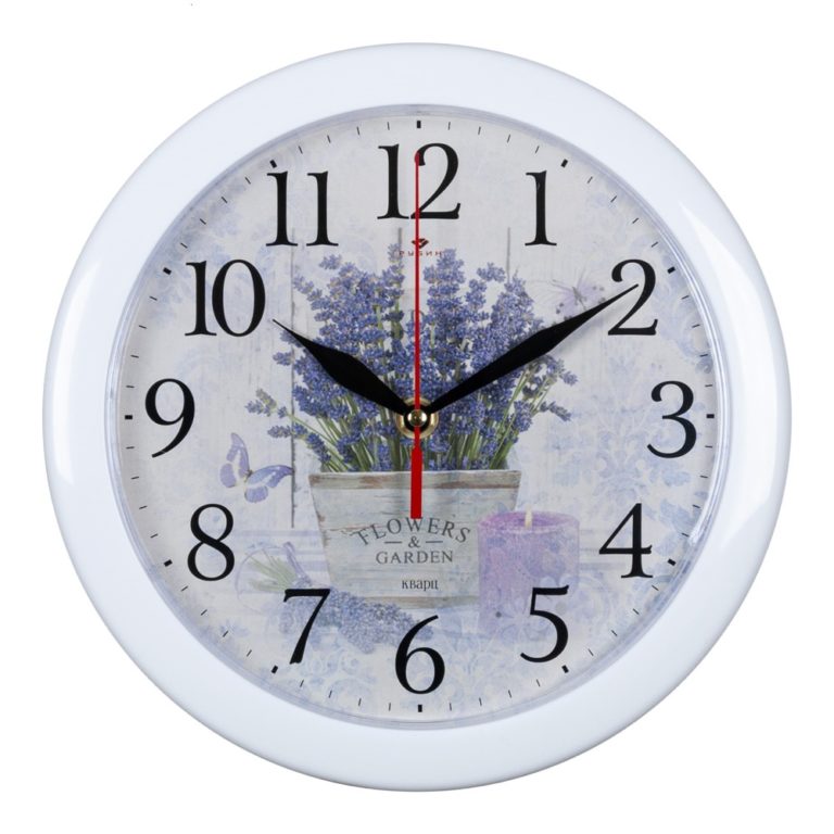 Часы настенные “Цветы”, d 23 см, корпус белый.