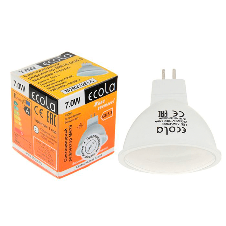 Лампа светодиодная “Ecola”, MR16, GU5.3, 7W, 4200K.