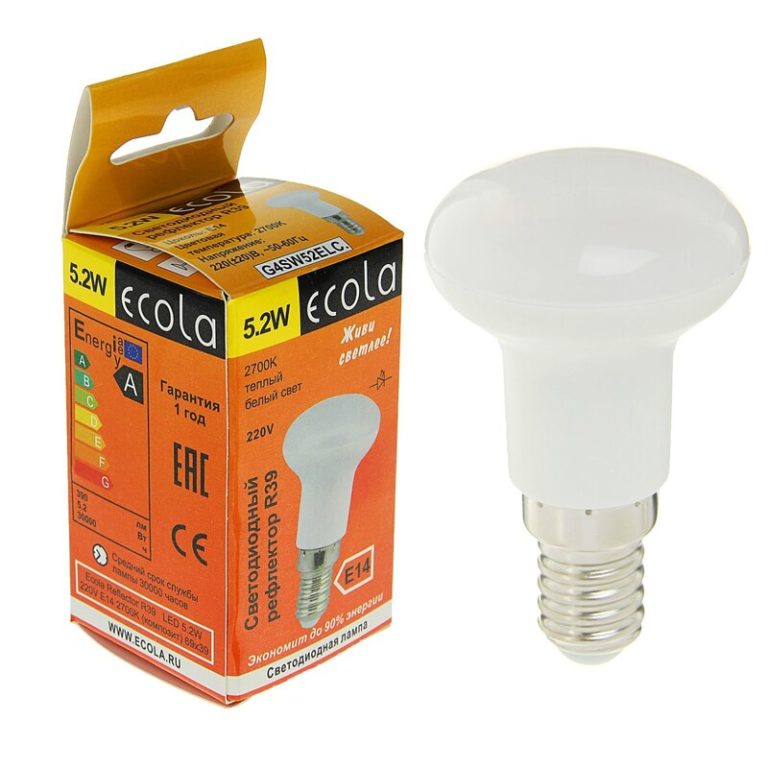 Лампа светодиодная “Ecola”, гриб, R39, E14, 5.2W, 4200K.