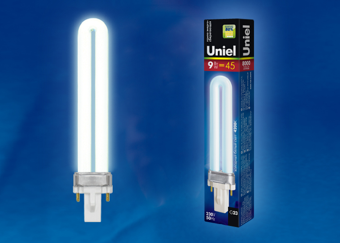 Лампа энергосберегающая “Uniel’, G23, 9W, 4000К.