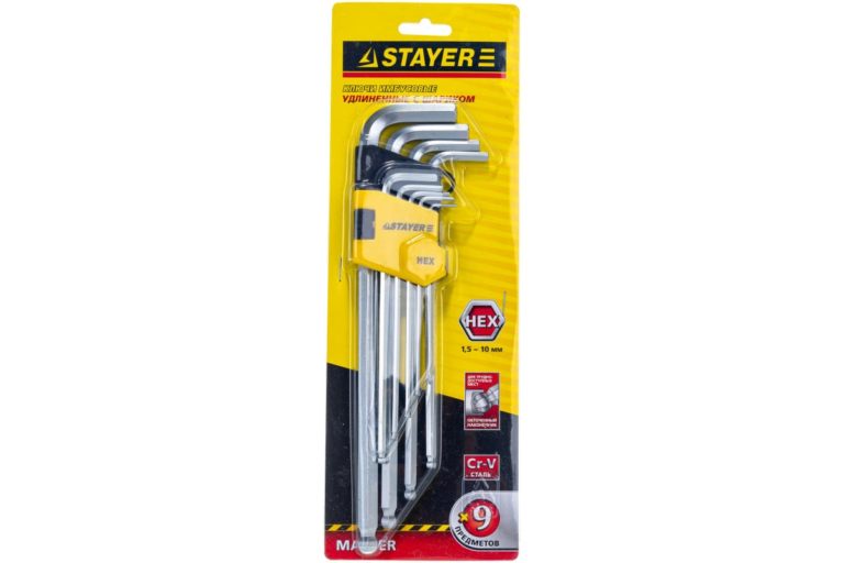 Набор “Stayer” ключи имбусовые длинные с шариком, 9 шт.