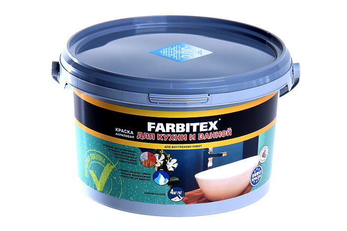 Краска акриловая “Farbitex”, для кухни и ванной, 6 кг.