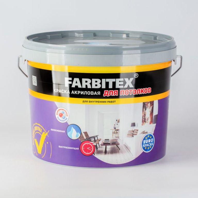 Краска акриловая “Farbitex”, для потолков, 13 кг.