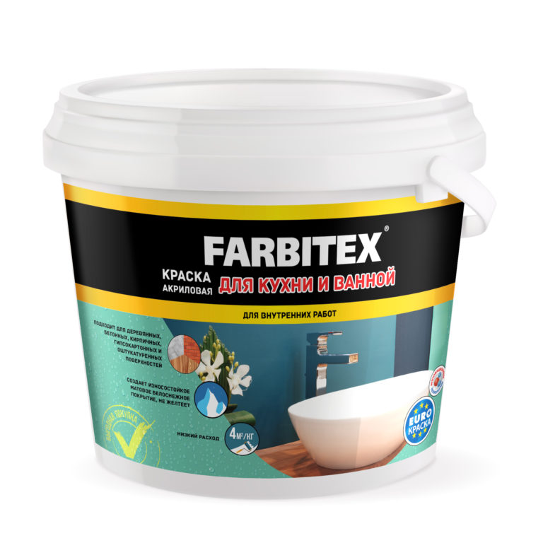Краска акриловая “Farbitex”, для кухни и ванной, 3 кг.