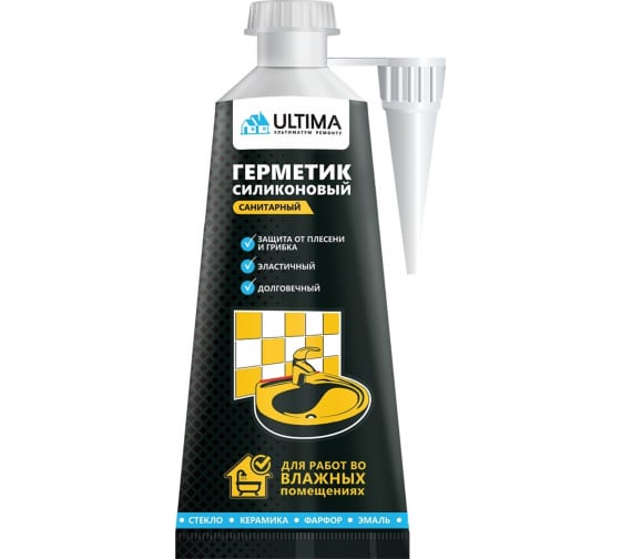 Герметик “Ultima”, силиконовый, санитарный, белый, 80 мл.