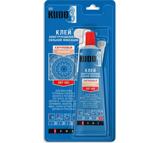 Клей монтажный (жидкие гвозди) “Kudo”, сильной фиксации, каучуковый КВК 405, бежевый 300 гр.